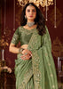 Stone Green Embroidered Tissue Designer Saree