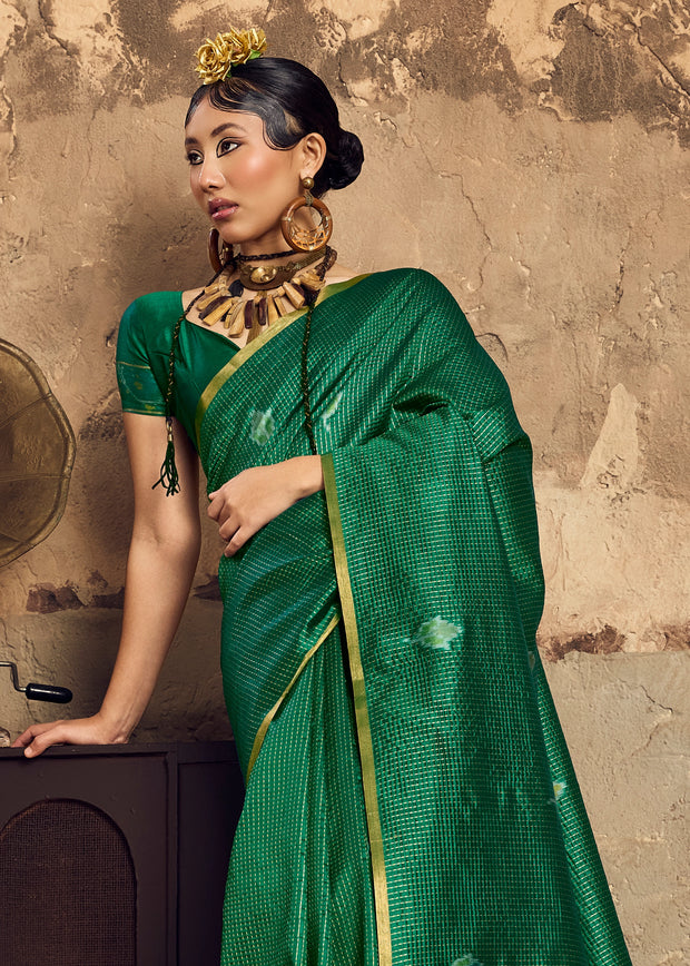 Hunter Green Woven silk saree