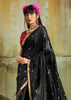 Ink Black Banarasi Tusser Silk Saree