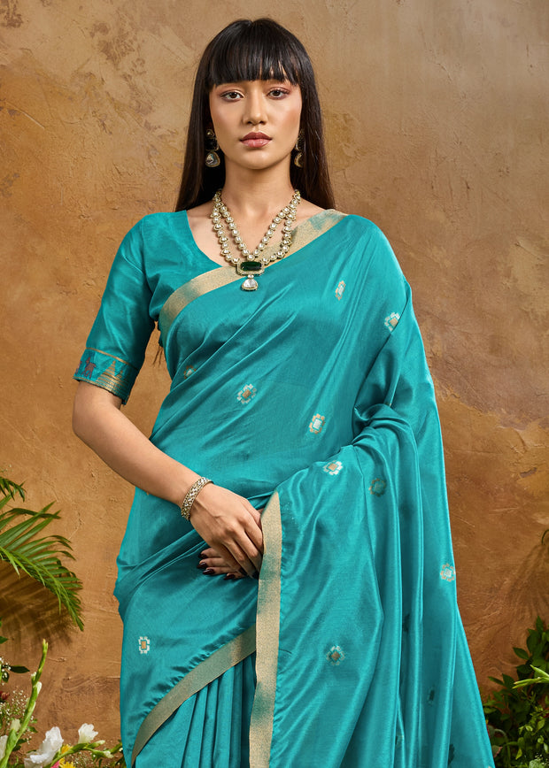 Azure Blue Woven Banarasi Silk Saree