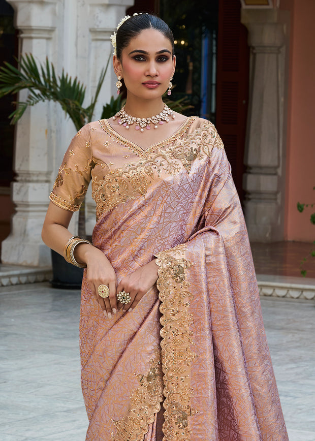 Orchid Mauve Bead Work Kanjivaram Soft Silk Saree