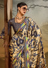 Blue And Beige Printed Satin Silk Saree