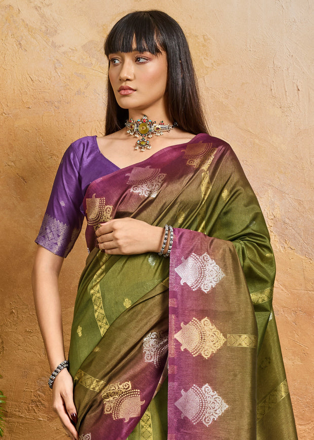 Henna Green Woven Banarasi Silk Saree