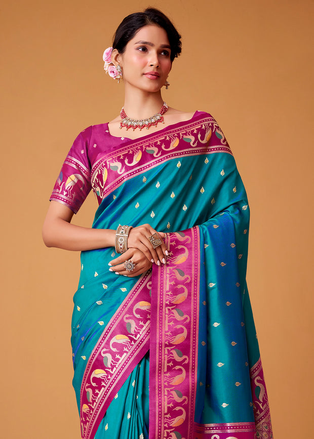 Diva Blue Woven Banarasi Silk Saree