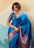 Swedish Blue Printed Satin Silk Saree
