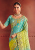 Blue Green Designer Embroidered Saree