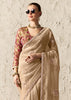 Sand Beige Designer Organza Tissue Silk Saree With Printed Blouse