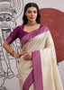 Purple Border Ivory Woven Banarasi Silk Saree