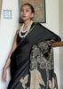 Black Animal Printed Satin Crepe Saree