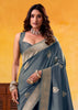 Fossil Grey Woven Tusser Silk Saree