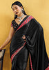 Black Satin Silk Saree with Ajrakh Printed Pallu and Blouse