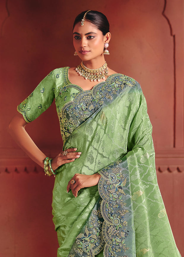 Jasmine Green Designer Embroidered Saree