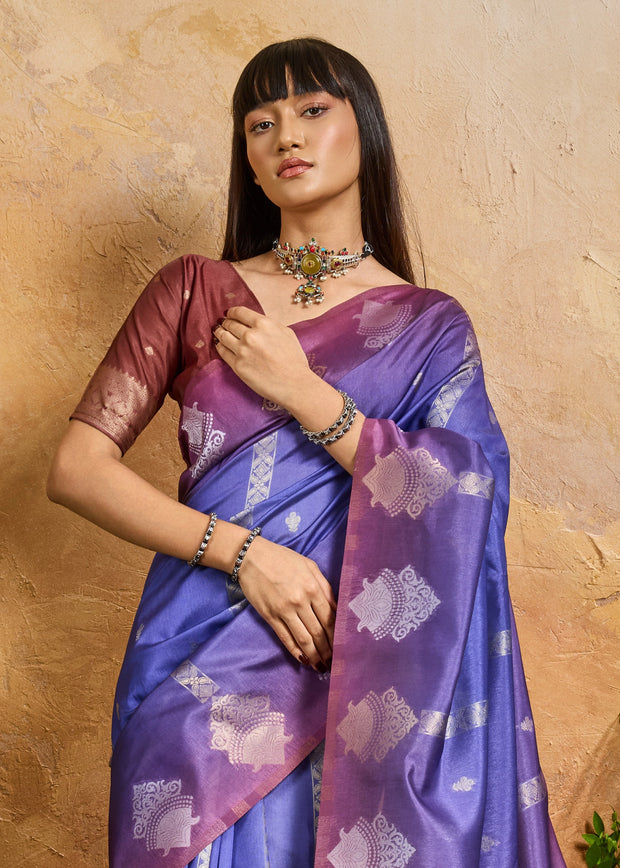 Lavender Purple Woven Banarasi Silk Saree