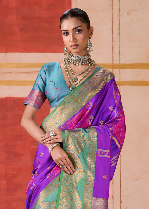 Purple Dual Tone Bronze Zari Woven Banarasi Silk Saree