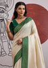 Green Border Ivory Woven Banarasi Silk Saree