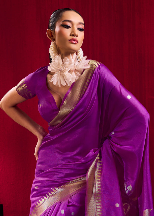 Magic Purple Banarasi Satin Linen Silk Saree