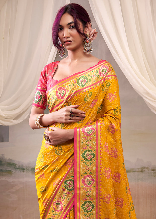 Marigold Yellow Woven Patola Silk Saree