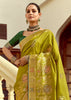 Glow Green Woven Banarasi Designer Silk Saree With Contrast Blouse