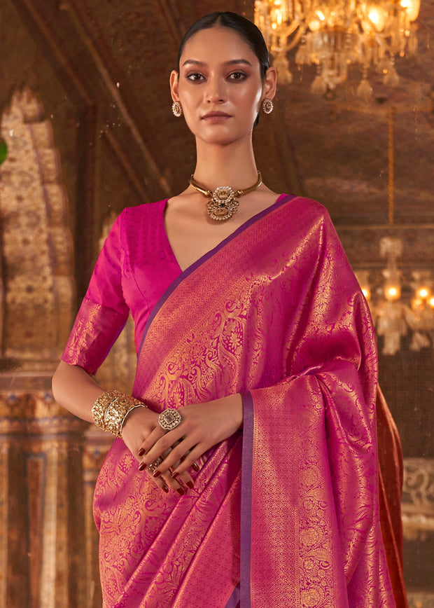 Fuchsia Pink Woven Kanjivaram Silk Saree
