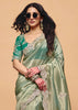 Irish Green Embroidered Designer Tissue Saree