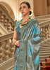 Ceremic Blue Printed Satin Silk Saree