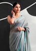 Aquatic Blue Woven Linen Cotton Silk Saree