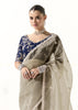 Powder Grey Designer Organza Tissue Silk Saree