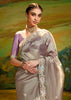 Slate Grey Heavy Embroidered Designer Silk Saree With contrast Blouse