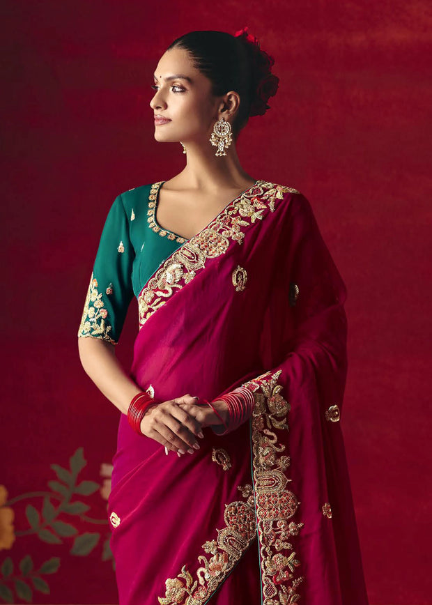 Dahlia Purple Designer Embroidered Saree