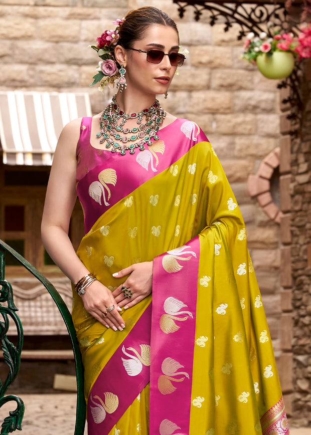 Moss Green Banarasi Satin Silk Saree