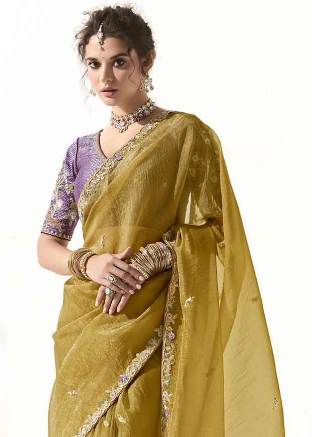 Herbal Green Designer Organza Tissue Silk Saree