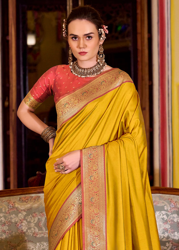 Mimosa Yellow Banarasi Soft Silk Saree