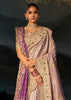 Light Purple Embroidered Tanchoi Silk Saree With Dupatta