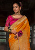“Exclusive Offer” : Zinnia Orange Woven Embroidered Banarasi Silk Saree