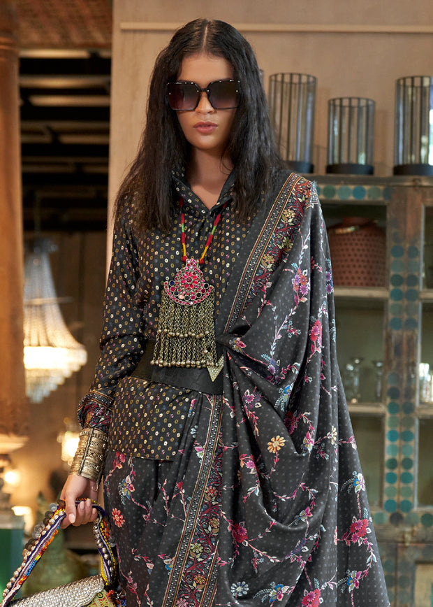 Pirate Black Printed Soft Silk Saree