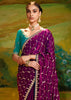 Rich Purple Heavy Embroidered Designer Silk Saree With contrast Blouse