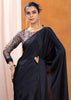 Adoring Black Satin Silk Saree with Ajrakh Printed Pallu and Blouse