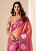 Peach Pink Woven Tissue Silk Saree