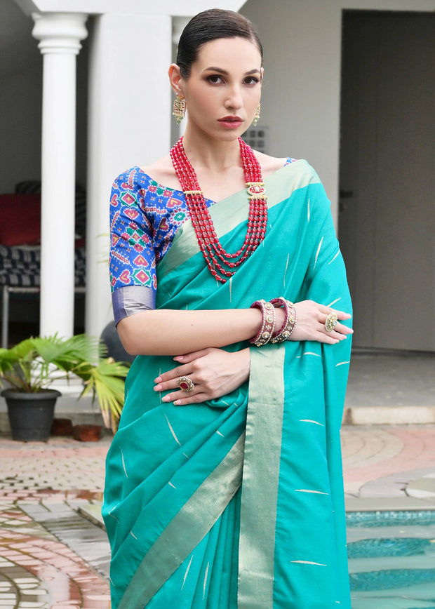 Blue Woven Silk Saree With Patola Pallu
