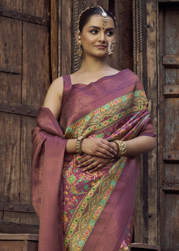 Wine Purple Floral Printed Soft Silk Saree
