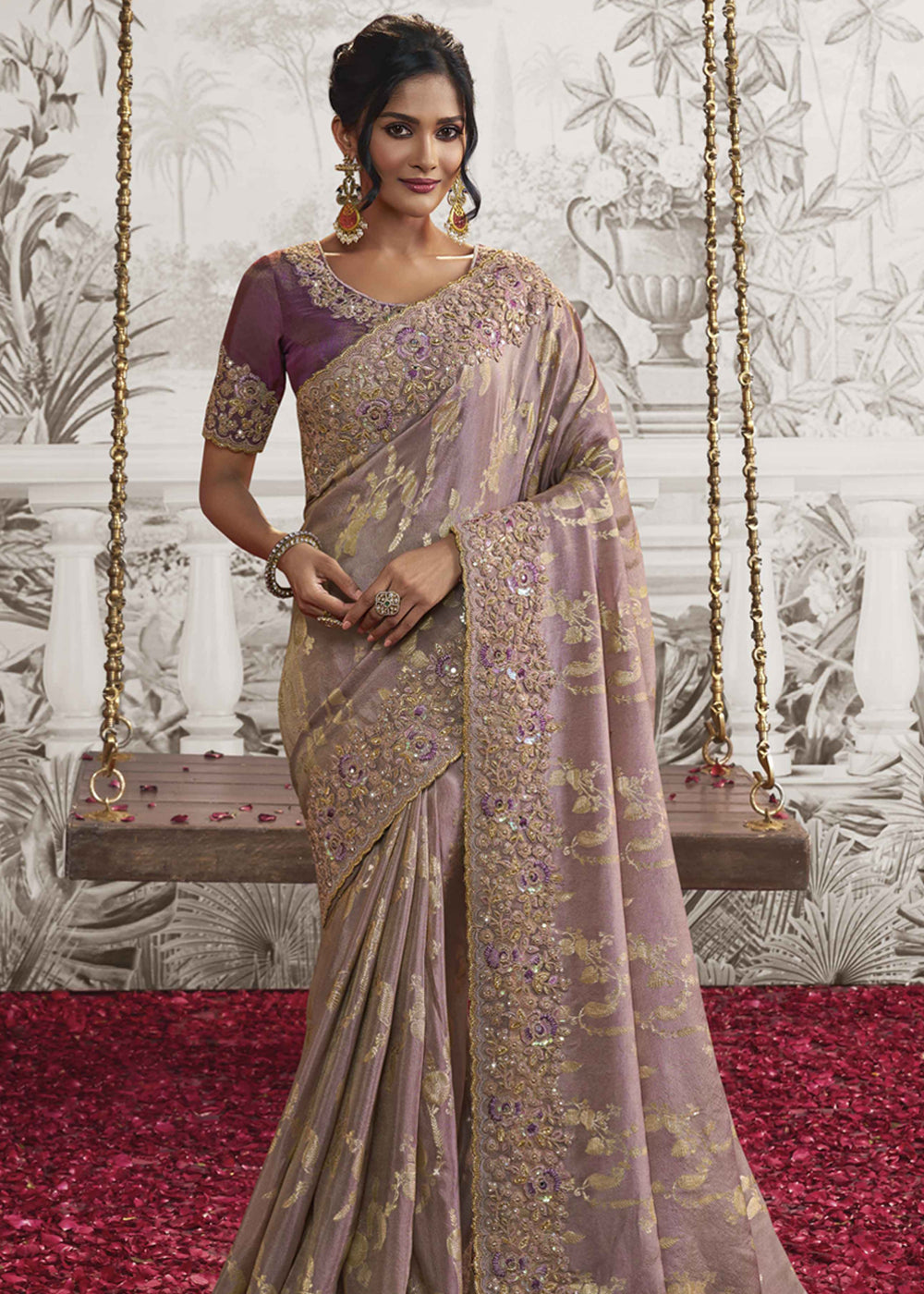 Buy Haze Purple Saree In Stones Embroidery Crafted In Georgette With  Scattered Stones