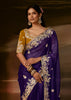 Grape Violet Embroidered Designer Organza Saree