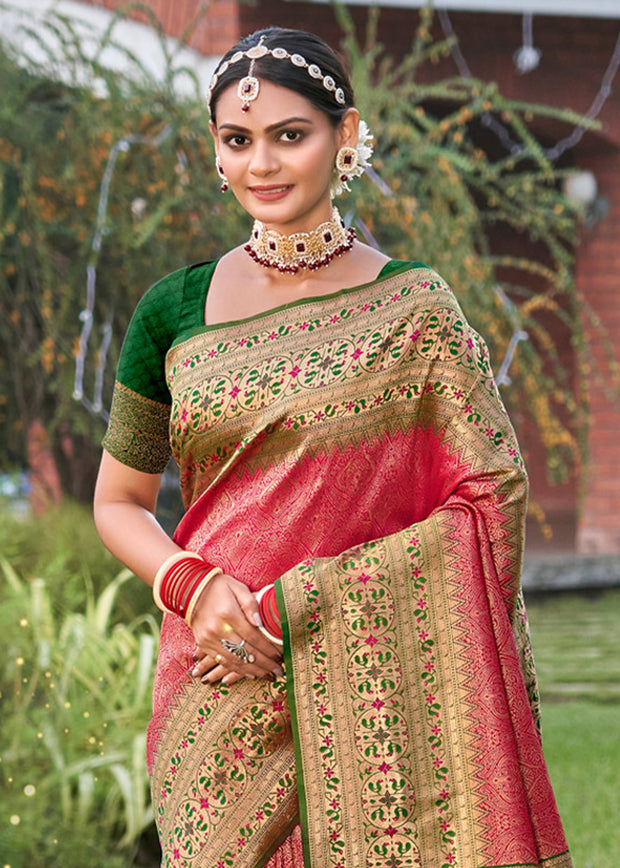 Bridal Pink Woven Banarasi Silk Saree
