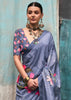 Cloud Blue Satin Crepe Printed Silk Saree