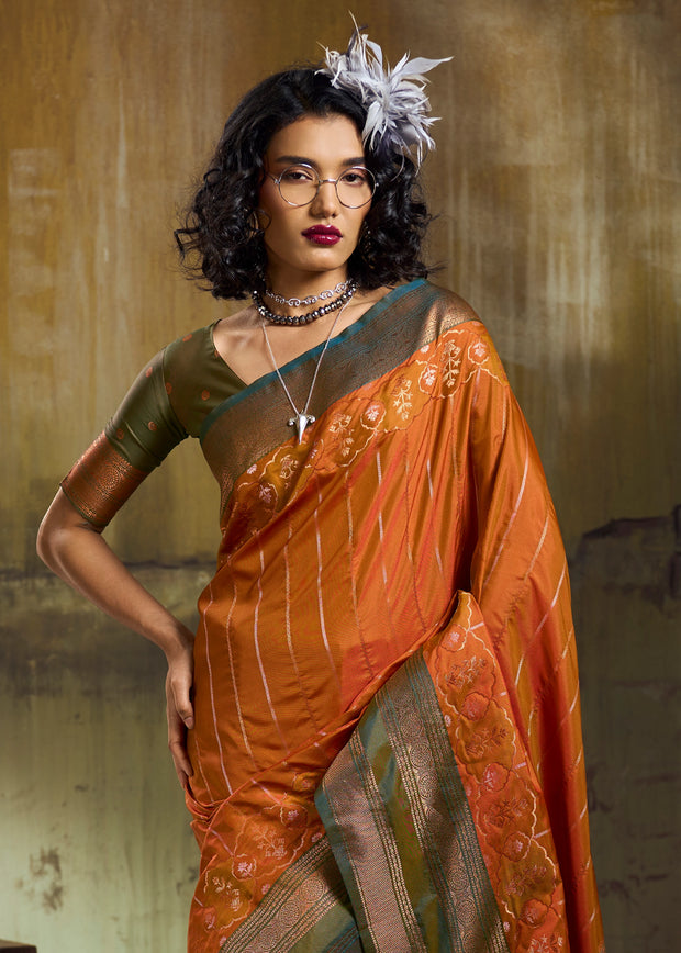 Jaffa Orange Woven Banarasi Silk Saree