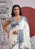Powder Grey Printed  Satin Silk Saree