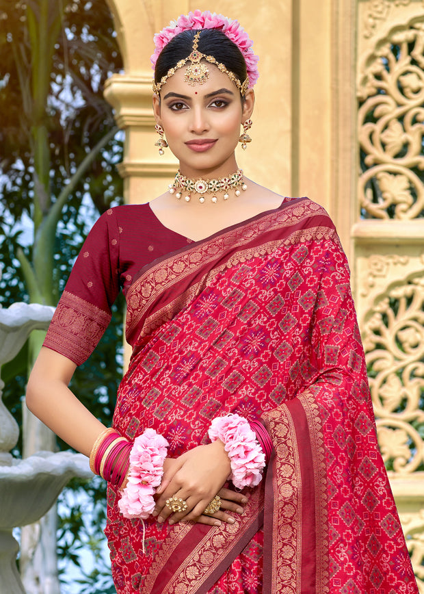 Raspberry Pink Woven Banarasi Silk Saree