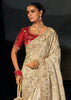 Creamy White Embroidered Kanjivaram Silk Saree