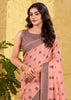 Peach Pink Woven Linen Silk Saree