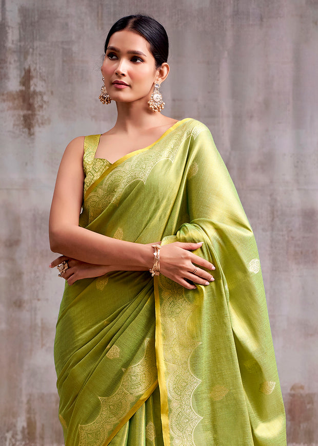 Pistachio Green Woven Tissue Silk Saree